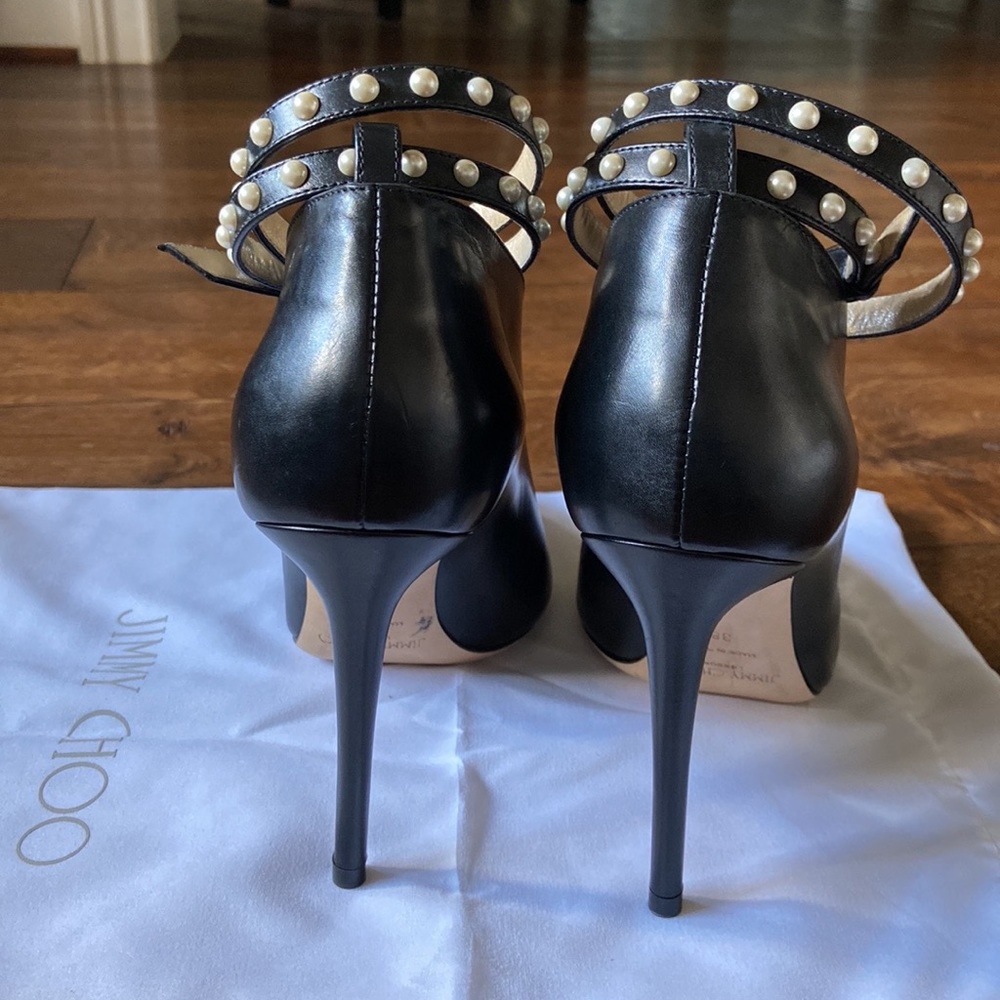 Jimmy Choo Lark 100 Black Leather Pearl Booties